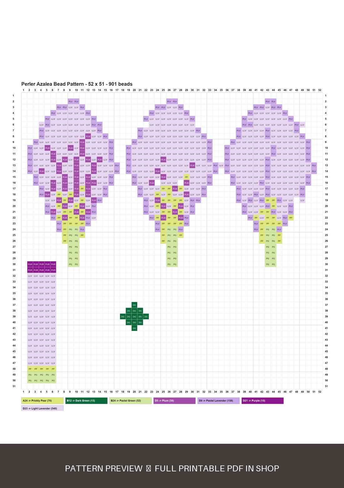 Low-resolution preview of the Azalea three-brand printable bead pattern