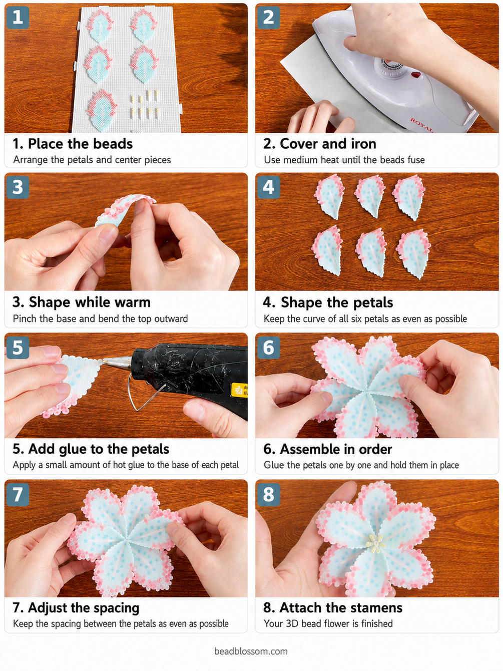 Catherine tulip fuse bead tutorial cover with pattern and finished flower previews